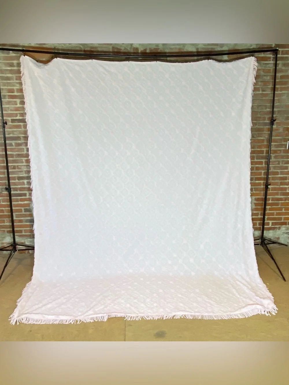 Vintage MCM Pink Chenille Fringe Bedspread Queen 96” x 120”